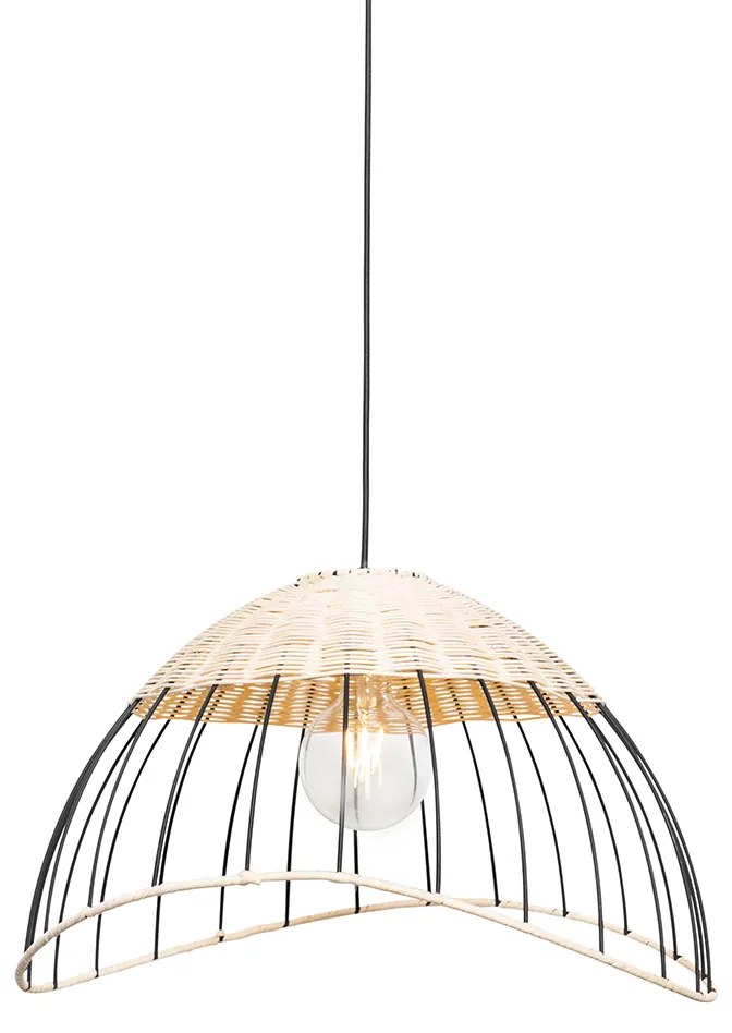 Orientalna lampa wisząca i sufitowa czarna z rattanu - Treccia Pua