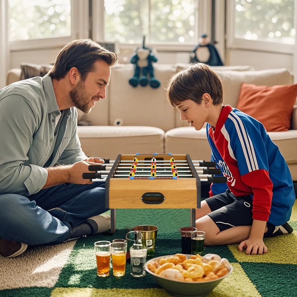 HOMCOM zestaw do piłkarzyków, stół kicker, kompaktowa drewniana konstrukcja, 2 piłki, liczniki punktów, brązowy
