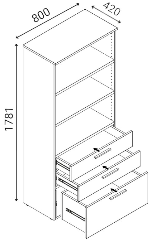 Szafa biurowa z kombinowanymi szufladami PRIMO GRAY, 800 x 420 x 1781 mm, szary/brzoza