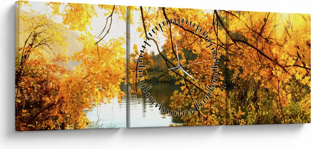 Obraz - Jesienne drzewo (z zegarem) (90x30 cm)