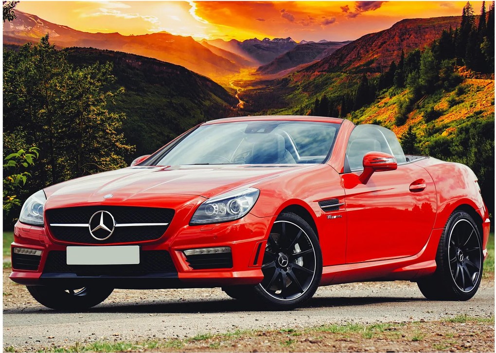 Obraz na szkle - czerwony Mercedes (70x50 cm)