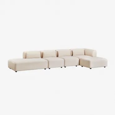 Narożna Sofa Modułowa Fogler 4-częściowa Z Leżanką Po Lewej Stronie I Pufem Sztruksu Beżowy Len - Sklum