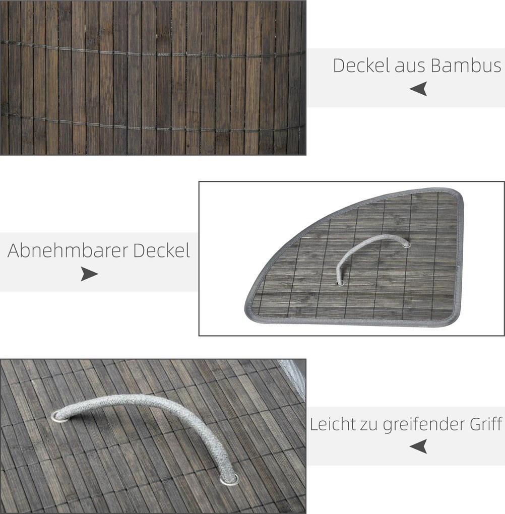 HOMCOM 55 L Kosz na pranie z pokrywą i uchwytami, Sorter prania z wyjmowanym workiem dla łazienki, Bambus, Szary