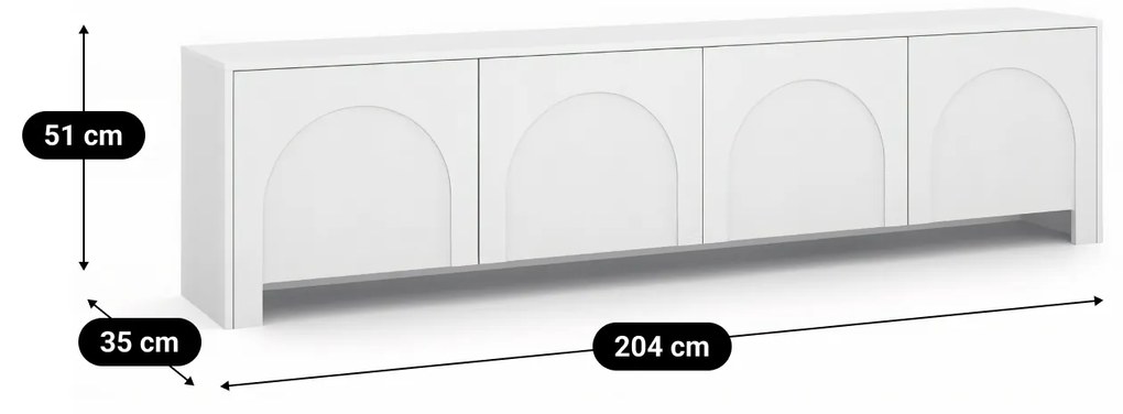 Szafka RTV do Salonu ANSA 204 cm Biała Czterodrzwiowa Nowoczesna