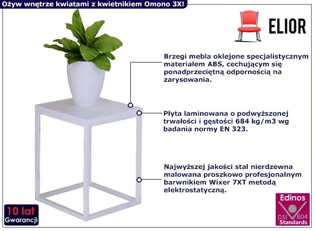 Biały kwietnik z metalowym stelażem - Omono 3X