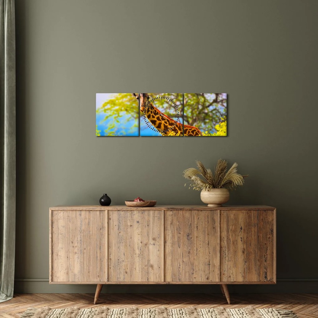 Obraz żyrafy w Afryce (z zegarem) (90x30 cm)