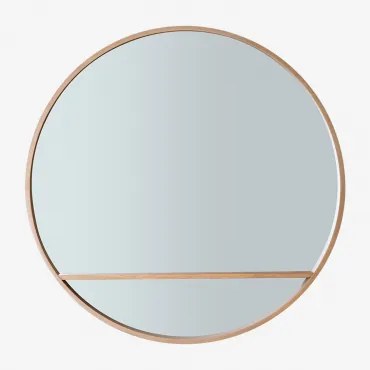 Okrągłe Drewniane Lustro Ścienne (ø80 Cm) Benat Ciemne Drewno - Sklum
