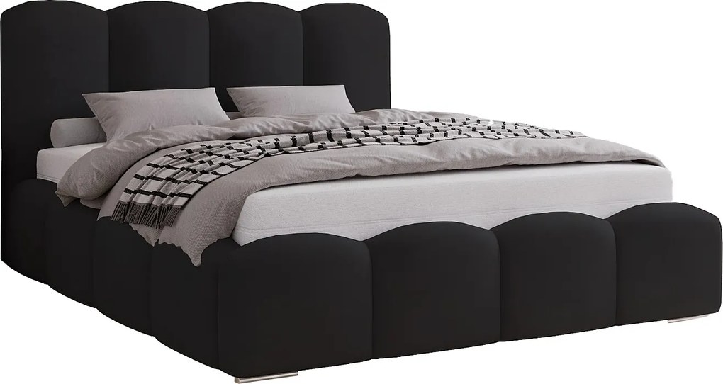 Łóżko do sypialni 200x200 cm Zenna - pojemnik, stelaż metalowy, aksamit - czarny (Magic Velvet 2219)
