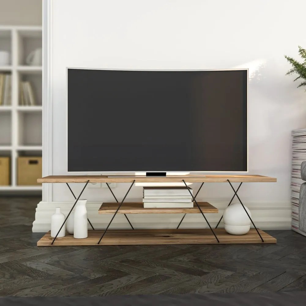Szafka pod TV w dekorze orzecha 120x33 cm Canaz – Kalune Design