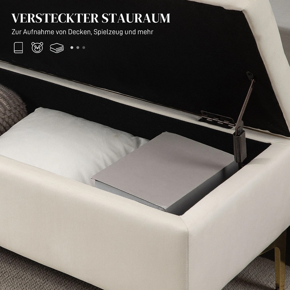 HOMCOM Ławka z przestrzenią do przechowywania, nośność do 120 kg, 120x44x44,5 cm, Kolor beżowy