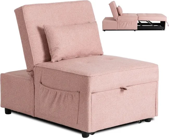 Fotel Wypoczynkowy Rozkładany IBERIS 67 cm Różowy Tapicerowany Nowoczesny