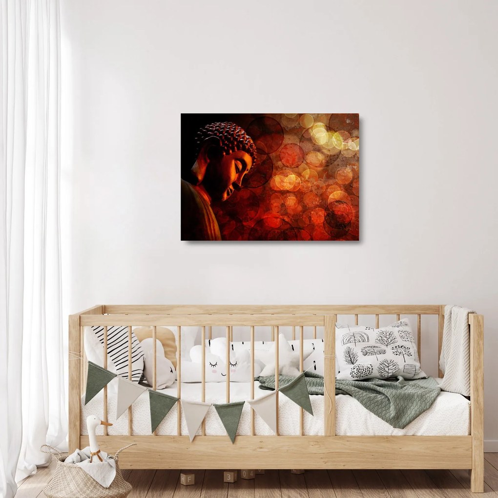 Obraz na szkle - Budda w odcieniach czerwieni (70x50 cm)