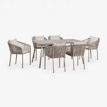 Zestaw Stołu Prostokątnego 160x90 Cm I 6 Krzeseł Jadalnianych Z Plecionej Liny Arhiza Classic Moka Brown - Sklum