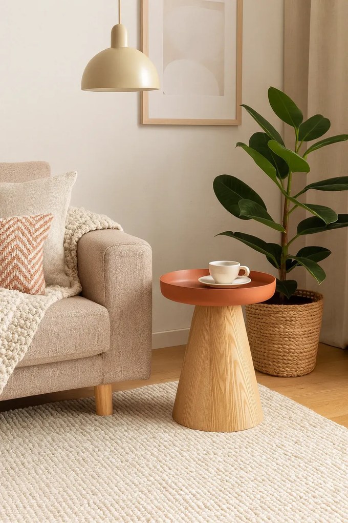 Okrągły naturalny stolik kawowy + cynamon P2-S76