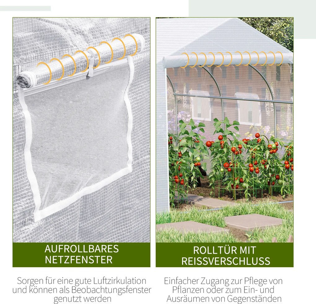 Outsunny Szklarnia Tunelowa z Metalową Konstrukcją Przestronna i Wytrzymała 35x3x2m Biała | Aosom PL