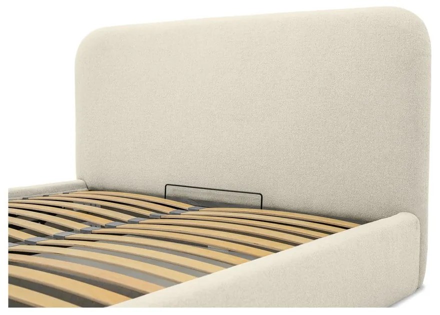 Kremowe tapicerowane łóżko dwuosobowe ze schowkiem ze stelażem 140x190 cm Sea – Scandic