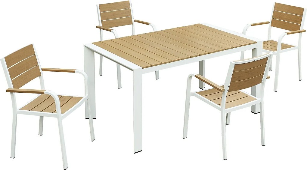 Zestaw ogrodowy aluminiowy : stół dł. 150 cm i 4 krzesła z możliwością sztaplowania - Jasny naturalny i biały - NYROS od MYLIA