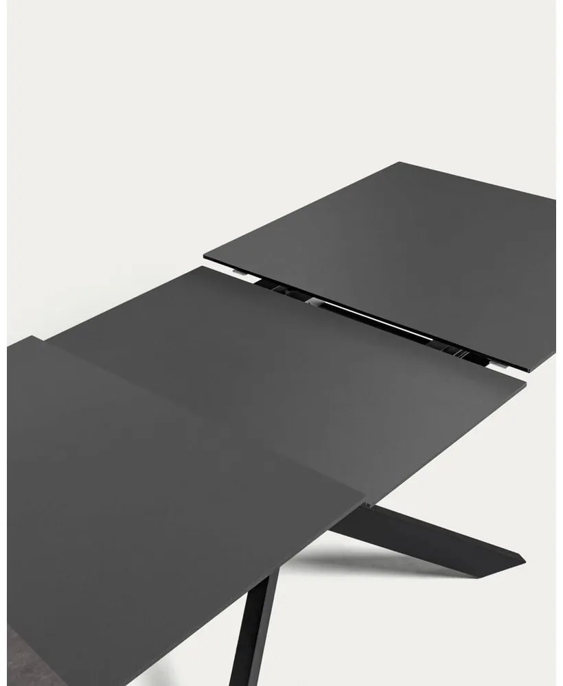 Czarny rozkładany stół ze szklanym blatem 90x210 cm Atminda – Kave Home