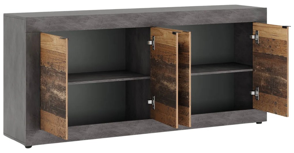Komoda Czterodrzwiowa BLAGO 180 cm Ciemny Dąb/Czarny Loft