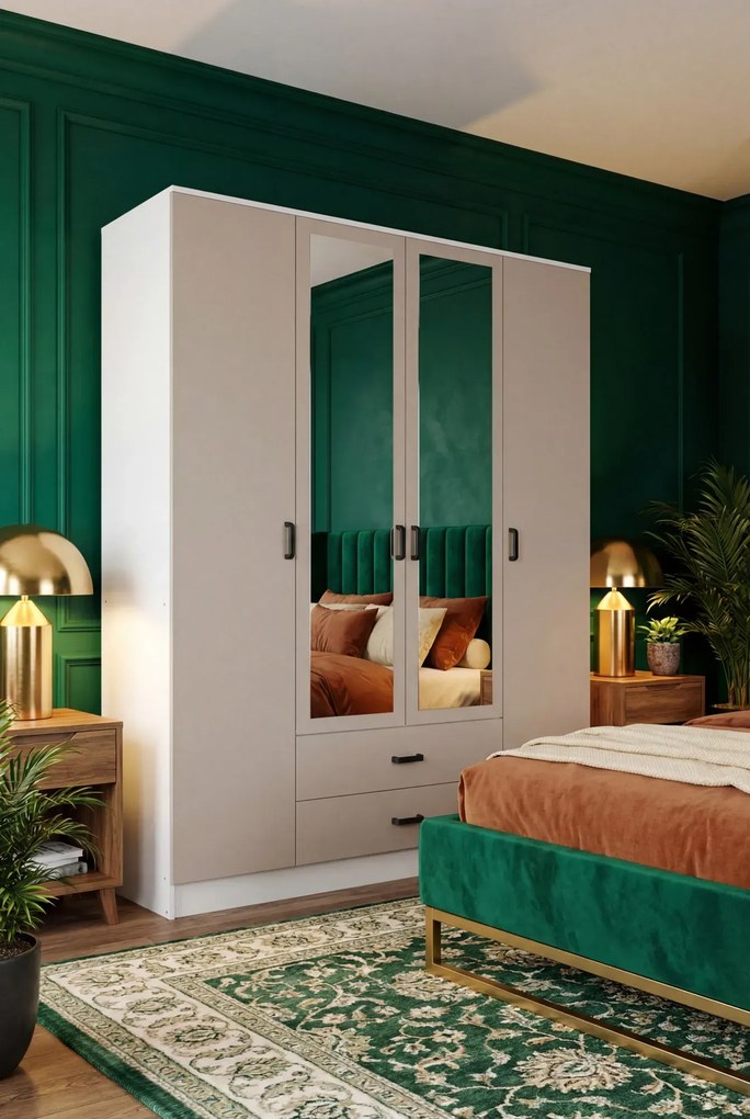 Skandynawska szafa uchylna z lustrem biały + kaszmir G8-E84