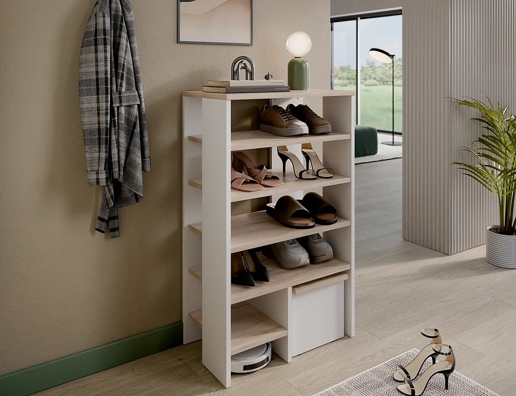 Regał na buty RUBI 60 cm – Kompaktowy mebel z 6 półkami, na 14–16 par obuwia, z regulowanymi nóżkami