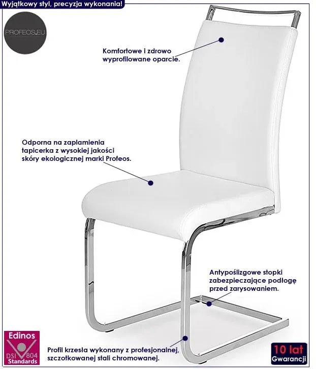 Białe minimalistyczne tapicerowane krzesło na płozach - Rossi