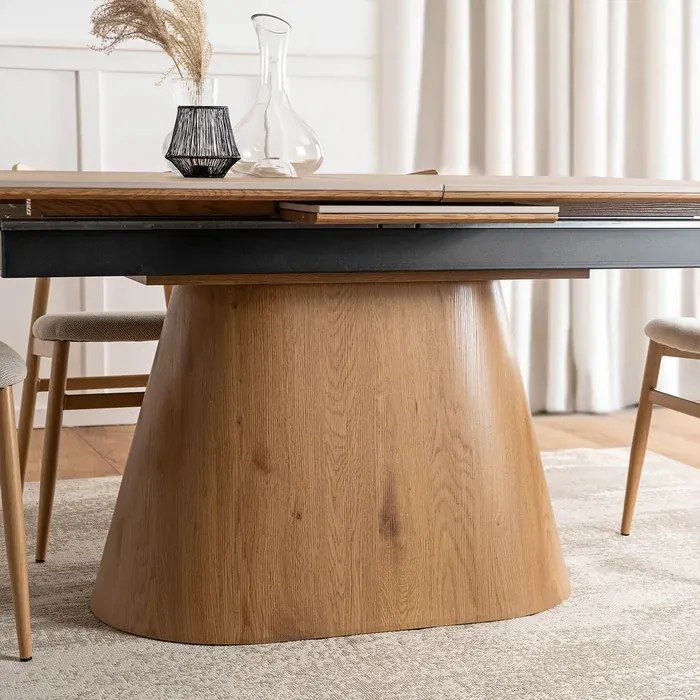 Zestaw Stół Rozkładany Ceramiczny LIZBONA 160-200 cm Dąb i 4 Krzesła BRAGA Kremowe/Dąb