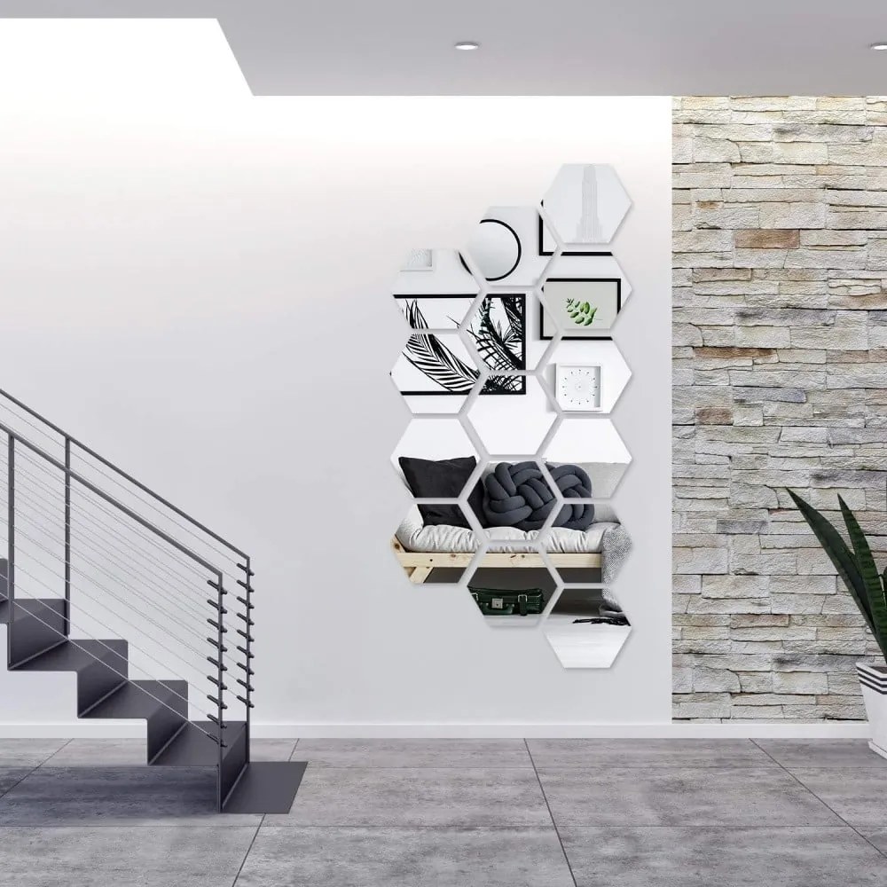 Lustrzane zestaw naklejek na ścianę 12 szt. 20x17 cm Hexagonal – Ambiance