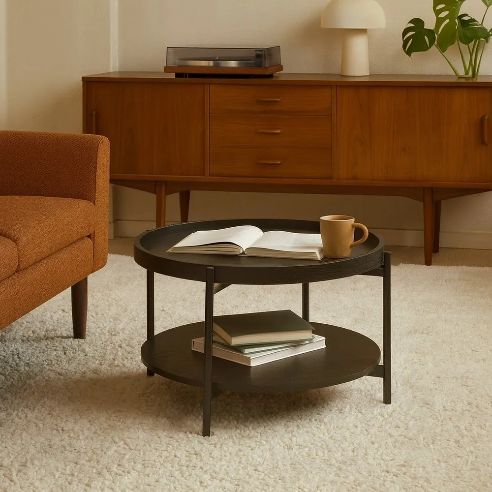 Czarny okrągły stolik w dekorze dębu ø 64 cm Hagen – Bonami Essentials