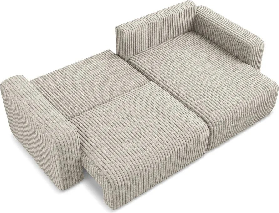 Beżowy sztruksowy rozkładany narożnik ze schowkiem (prawostronny/z szezlongiem) Kona – Makamii