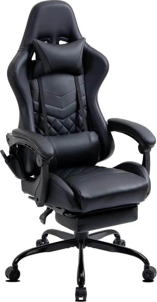 Fotel gamingowy z wysuwanym podnóżkiem i poduszkami Axel, czarny