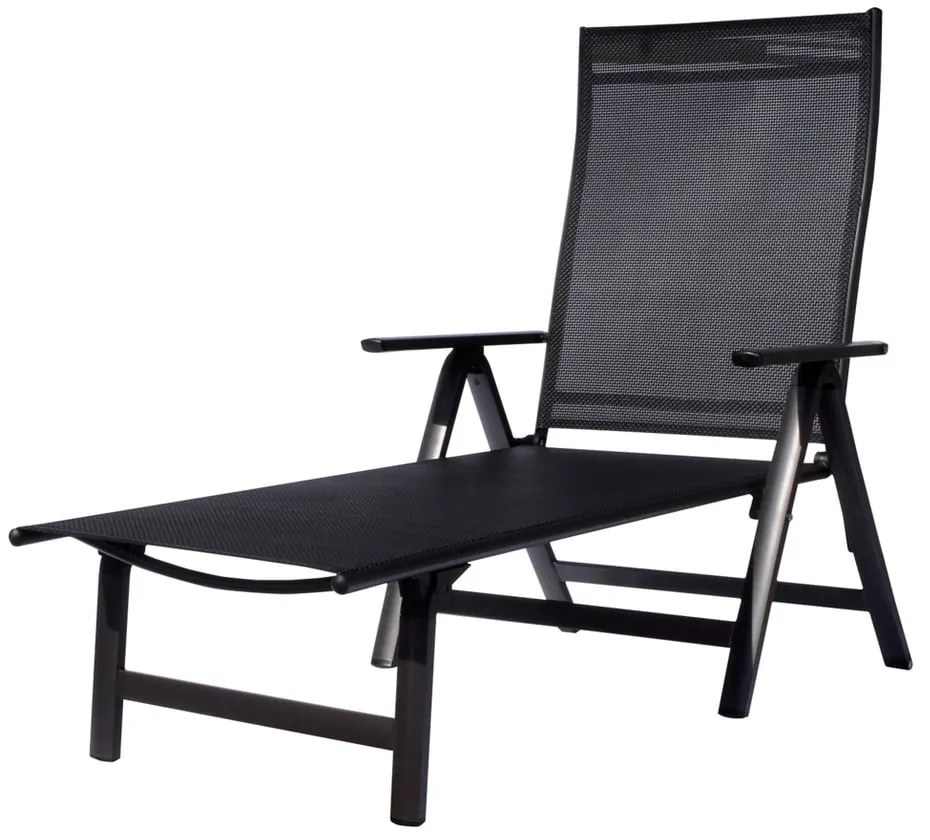 Czarno-ciemnoszary metalowy składany leżak ogrodowy London – Sun Garden