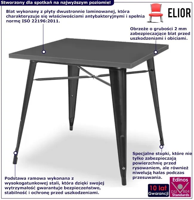 Kwadratowy stół w stylu loft antracyt - Amateo 3X