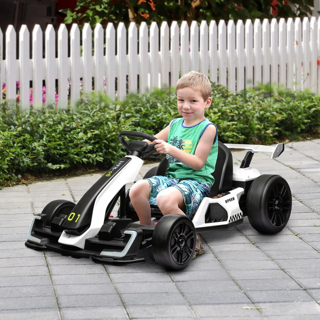 HOMCOM 4 V Elektryczny gokart dla dzieci do 12 km/h z funkcją driftu, 2 silniki, regulowane siedzenie, miękki start | Aosom PL