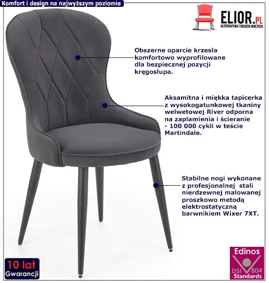 Komplet popielatych pikowanych krzeseł 4 szt. C9-F60