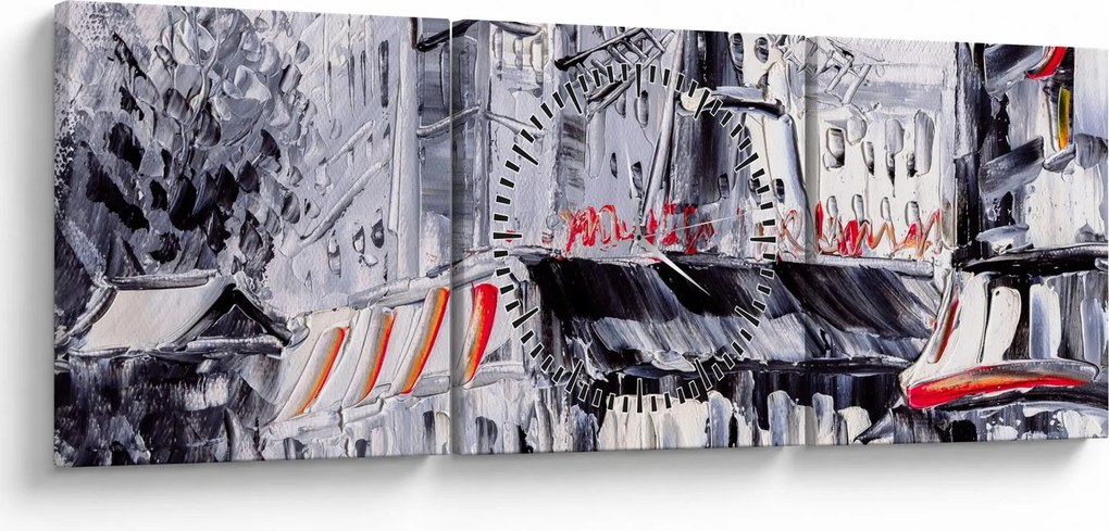 Obraz - Ulica w Paryżu, obraz olejny (z zegarem) (90x30 cm)