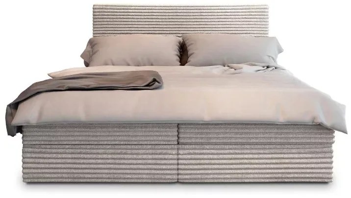 Tapicerowane łóżko kontynentalne ISPIRA 140x200 cm kremowe Materac: Materac sprężynowy Bonell
