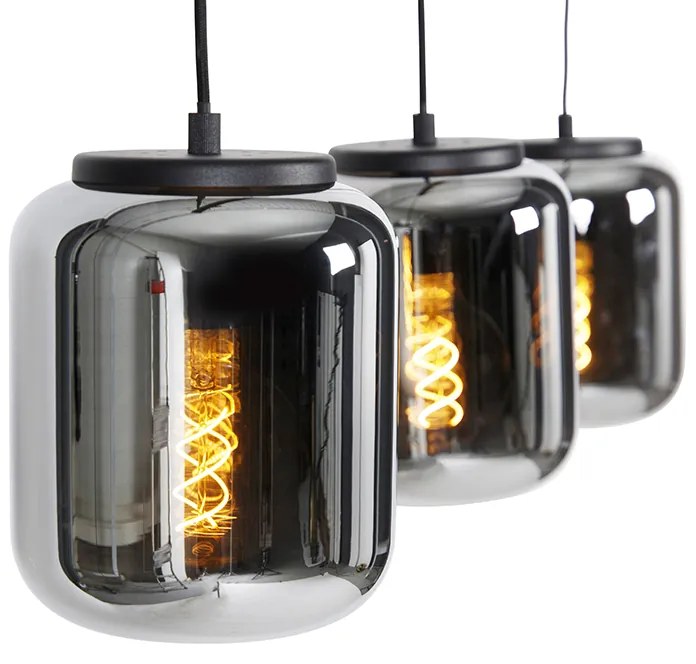 Designerska lampa wisząca czarna z dymionym szkłem 3-światłowa - BlissDesignerski Oswietlenie wewnetrzne