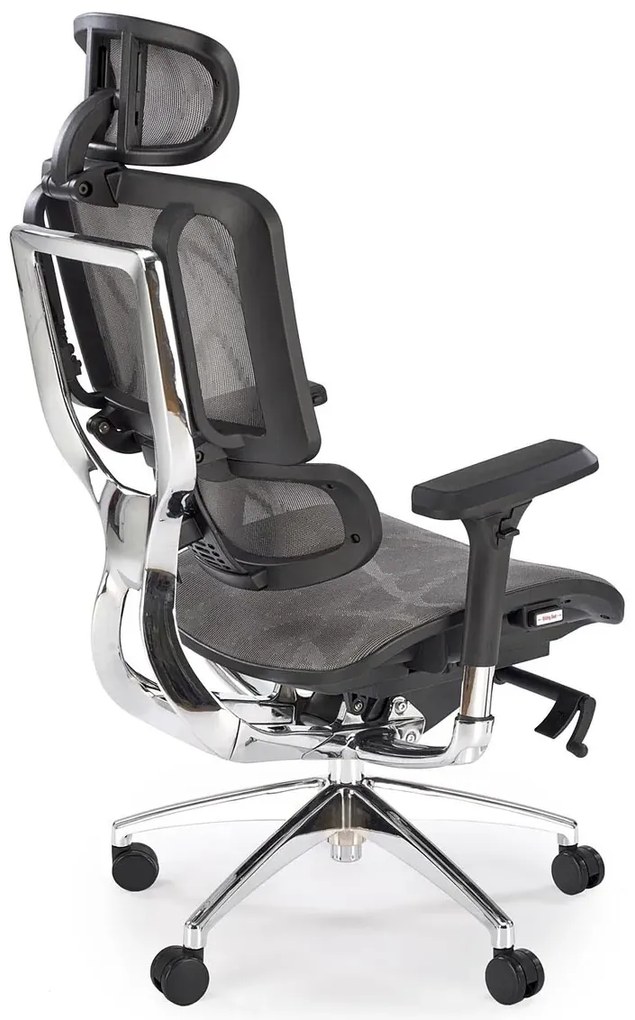 Ergonomiczny obrotowy szary fotel regulowany z zagłówkiem do 150 kg M3-C73