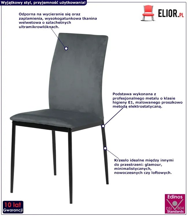 Welwetowe krzesło szare - Perselia 2X