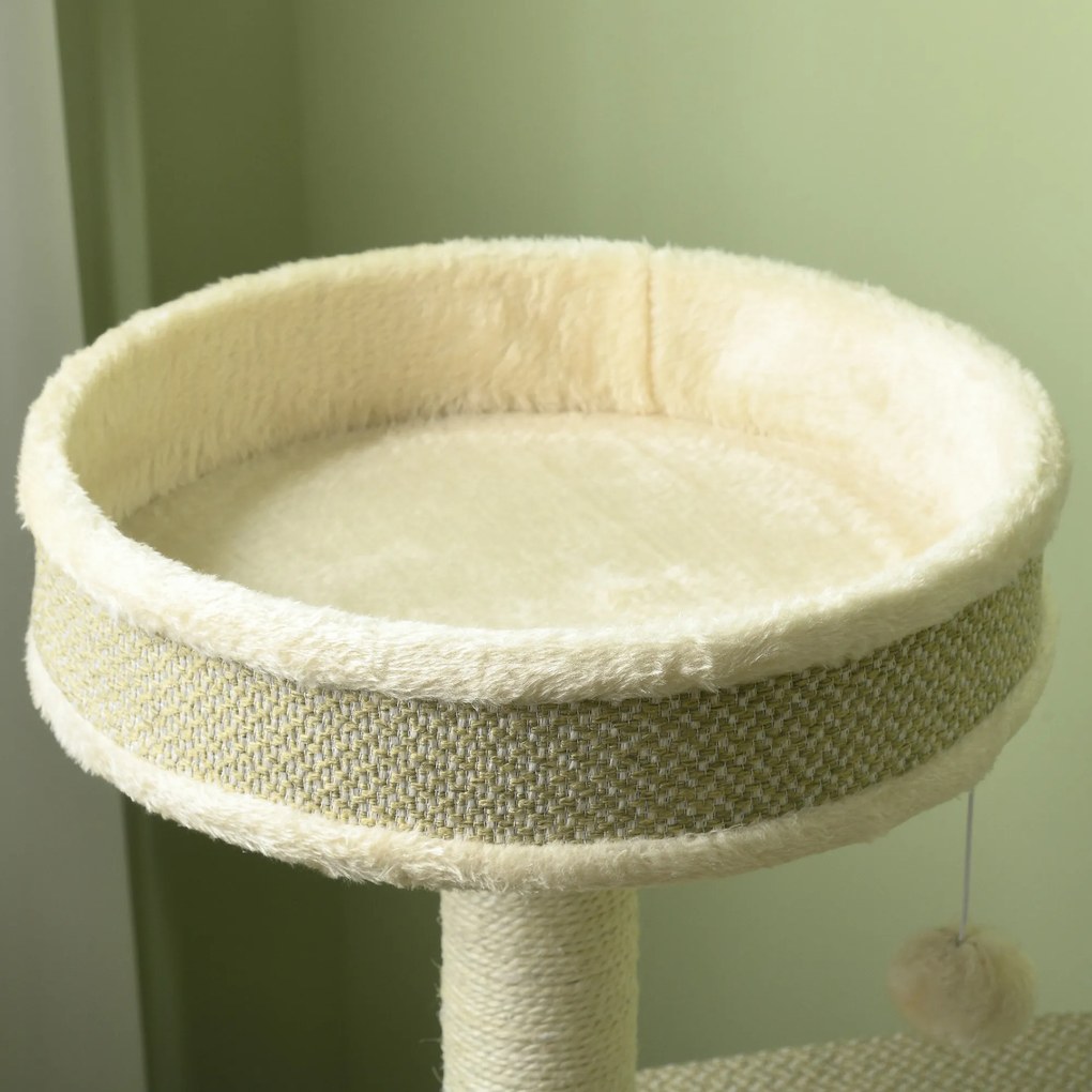 PawHut Drzewko dla kota z piłeczką do zabawy i drapakiem Przestrzeń do zabawy i odpoczynku Brązowy Beż Biały | Aosom PL