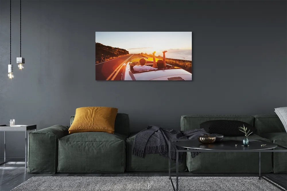 Obraz drukowany na płótnie Droga, Auto i Ludzie