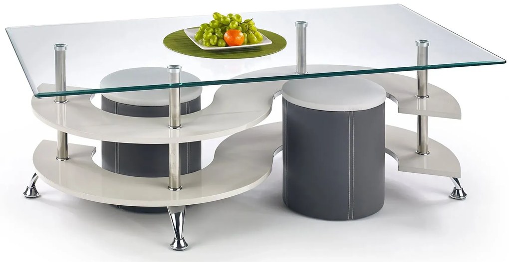 Ława szklana z pufami popiel F2-B67