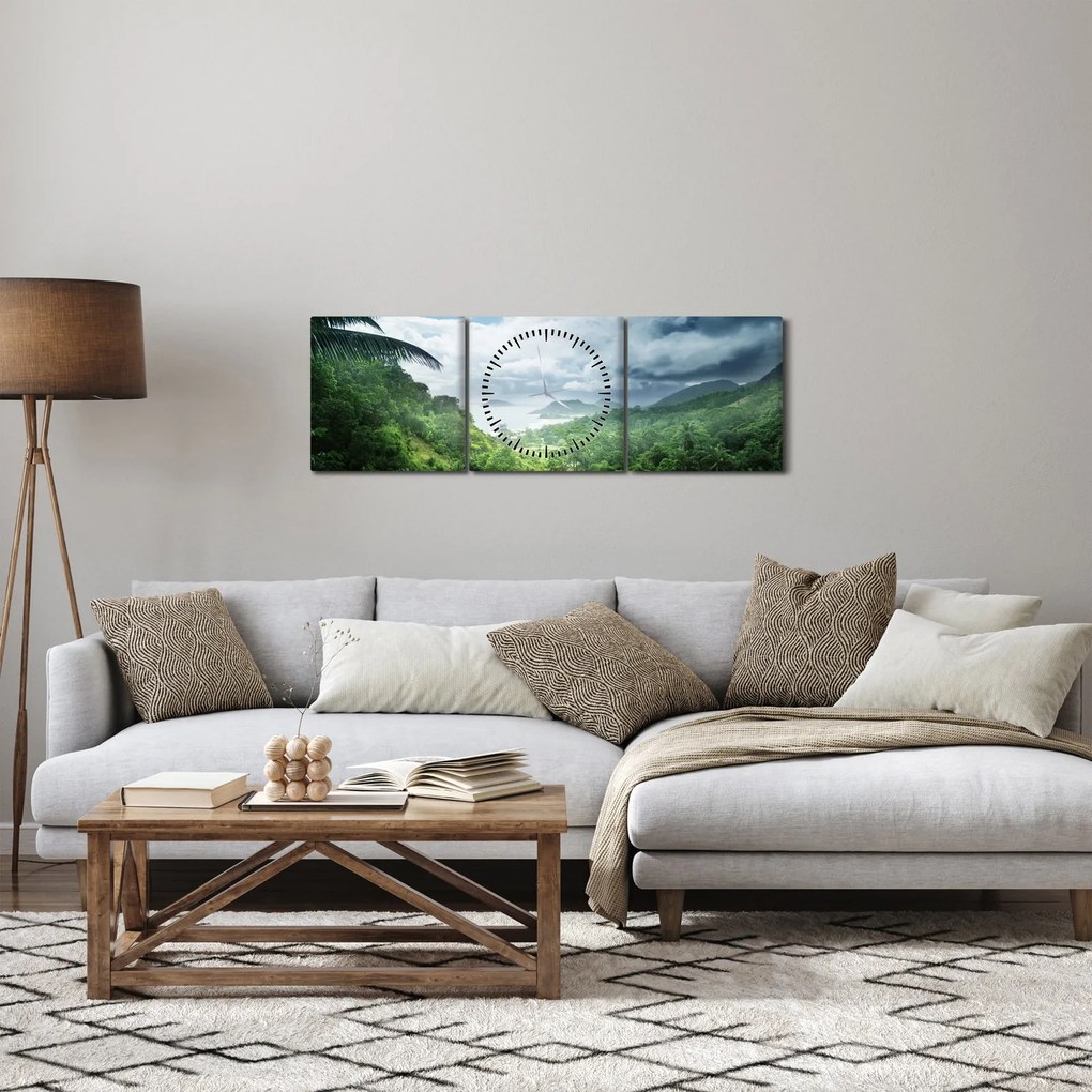 Obraz - Dżungla Seszeli (z zegarem) (90x30 cm)