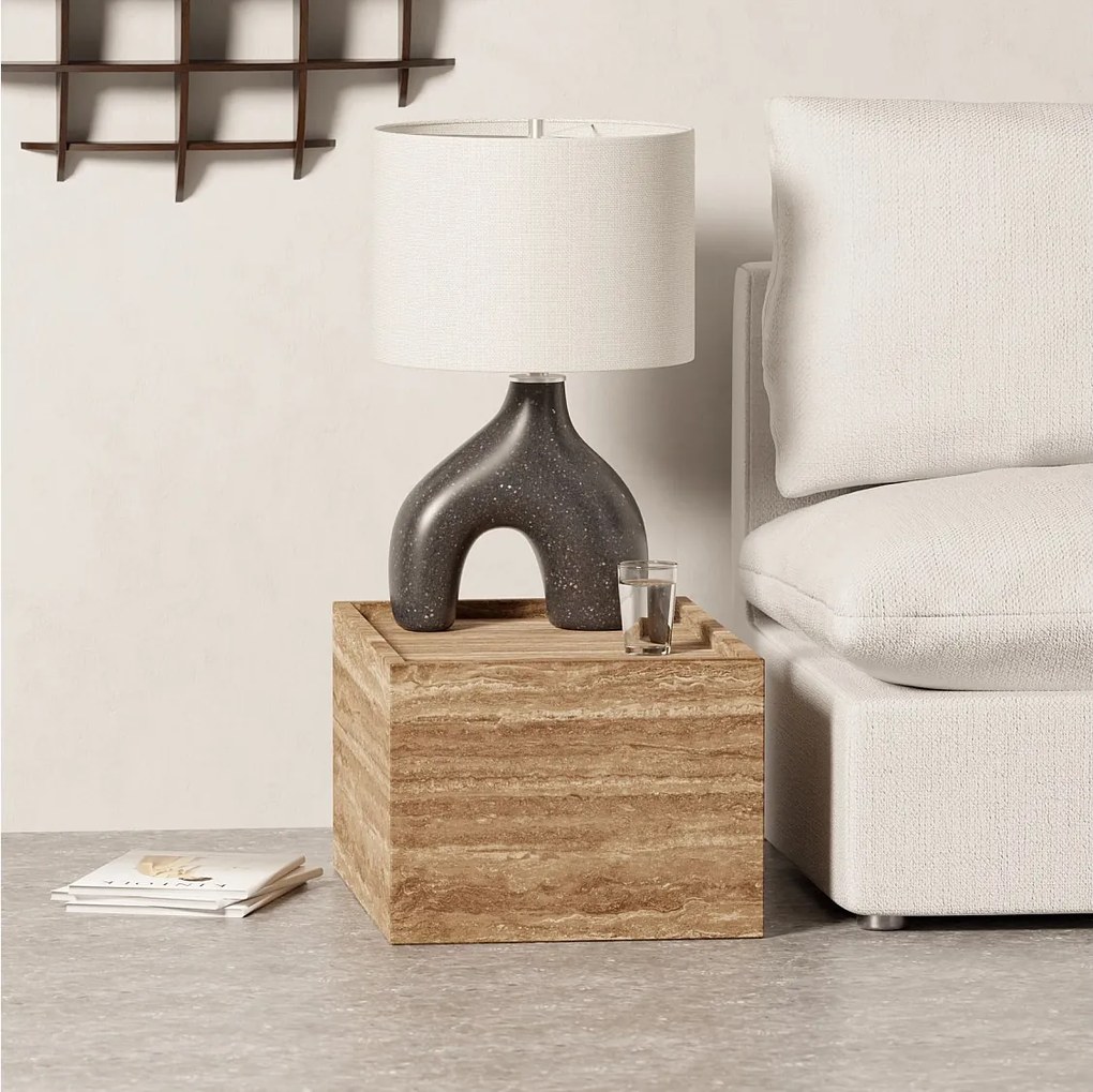 Stolik pomocniczy z trawertynu – orzech – Crow Wide