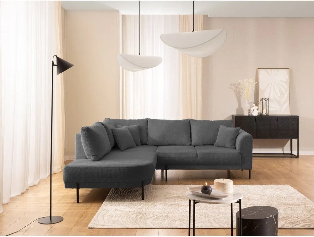 Ciemnoszary narożnik z tkaniny szenilowej (lewostronny/w kształcie litery L) Mauris – Ropez