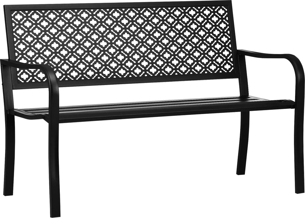 Outsunny Metalowa ławka ogrodowa, 2-osobowa, z wzorem kwiatowym, odporna na warunki atmosferyczne, 127 x 63 x 83cm, Czarna