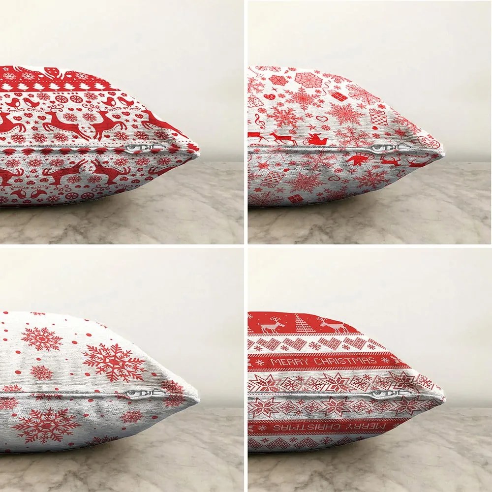 Zestaw 4 świątecznych szenilowych poszewek na poduszki Minimalist Cushion Covers Red Snowflakes, 55x55 cm