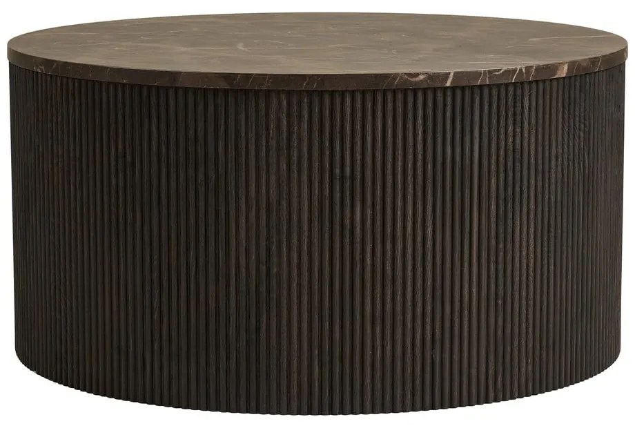 Ciemnobrązowy okrągły stolik z blatem w dekorze marmuru ø 80 cm Rota – House Nordic
