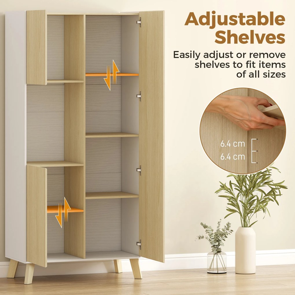 HOMCOM Szafka kuchenna 170 cm, nowoczesna szafa z otwartą półką, regulowane półki, wygląd drewna naturalnego | Aosom PL